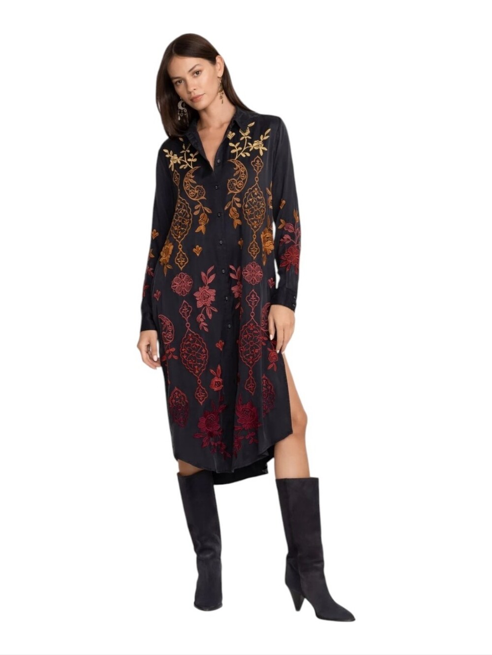 Johnny Was Kiana Relaxed Overshirt Dress Embroidery Button Up Size Small - Picture 3 of 11